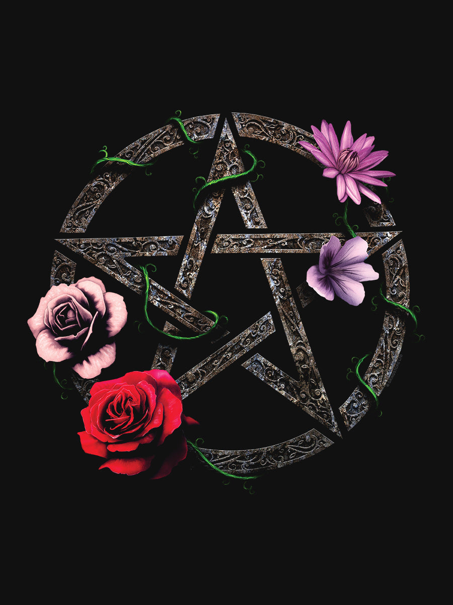 Requiem Collective Floral Pentagram Ladies Black Floaty Vest