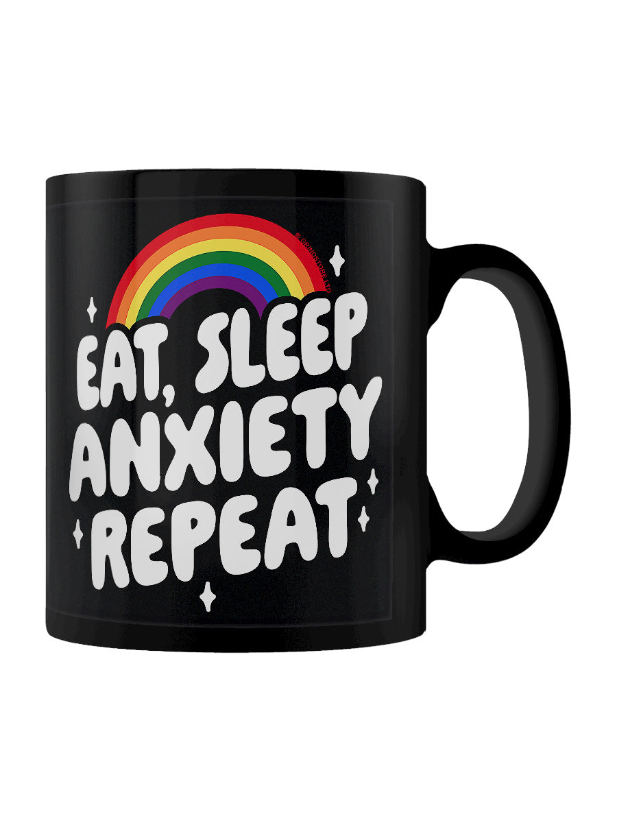 Eat Sleep Anxiety Repeat Black Mug