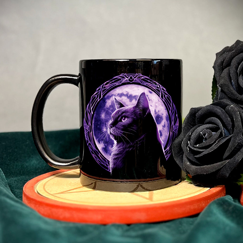 Moonlight Kitten Black Mug