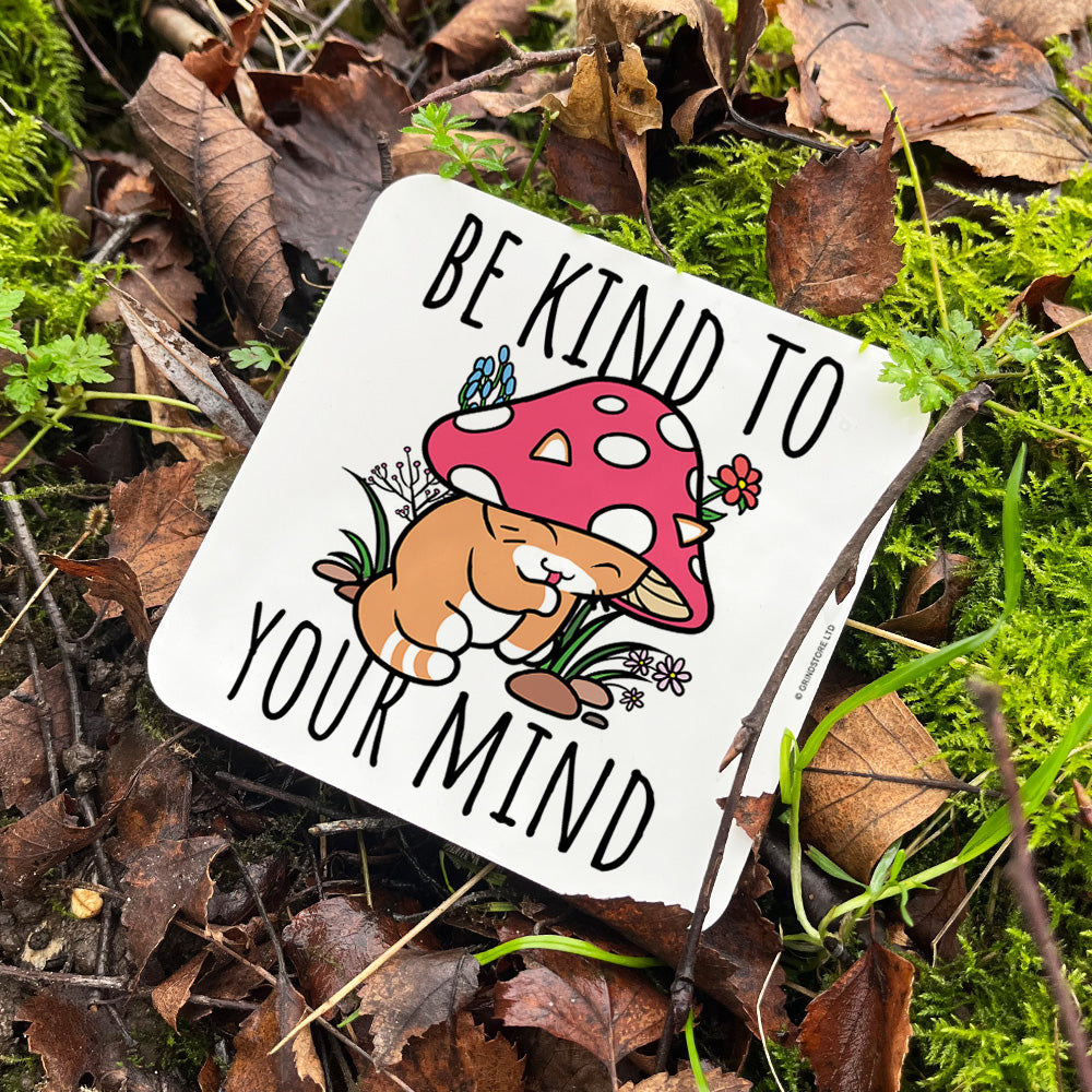 Be Kind To Your Mind Mushroom Cat Coaster