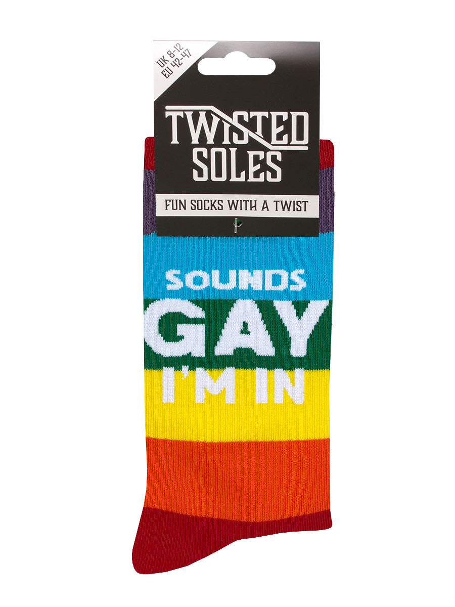 Twisted Soles Sounds Gay I'm In Novelty Adult Socks (1 Pair) Size UK 8-12