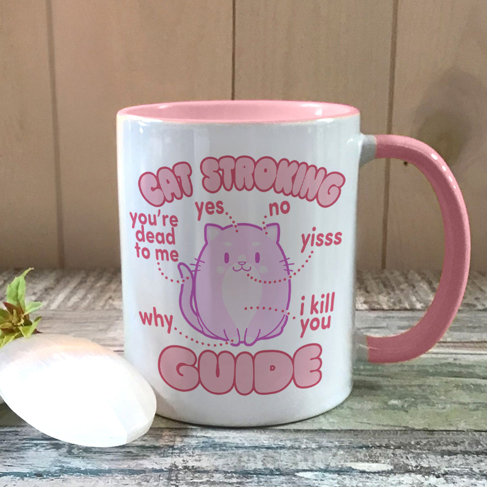 Cat Sroking Guide Pink Inner 2-Tone Mug