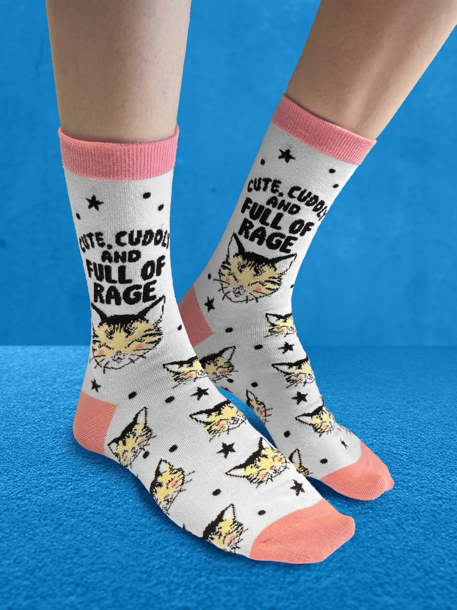 Twisted Soles Kitsch Kitten Cute, Cuddly & Full Of Rage Novelty Adult Socks (1 Pair) UK 3-7