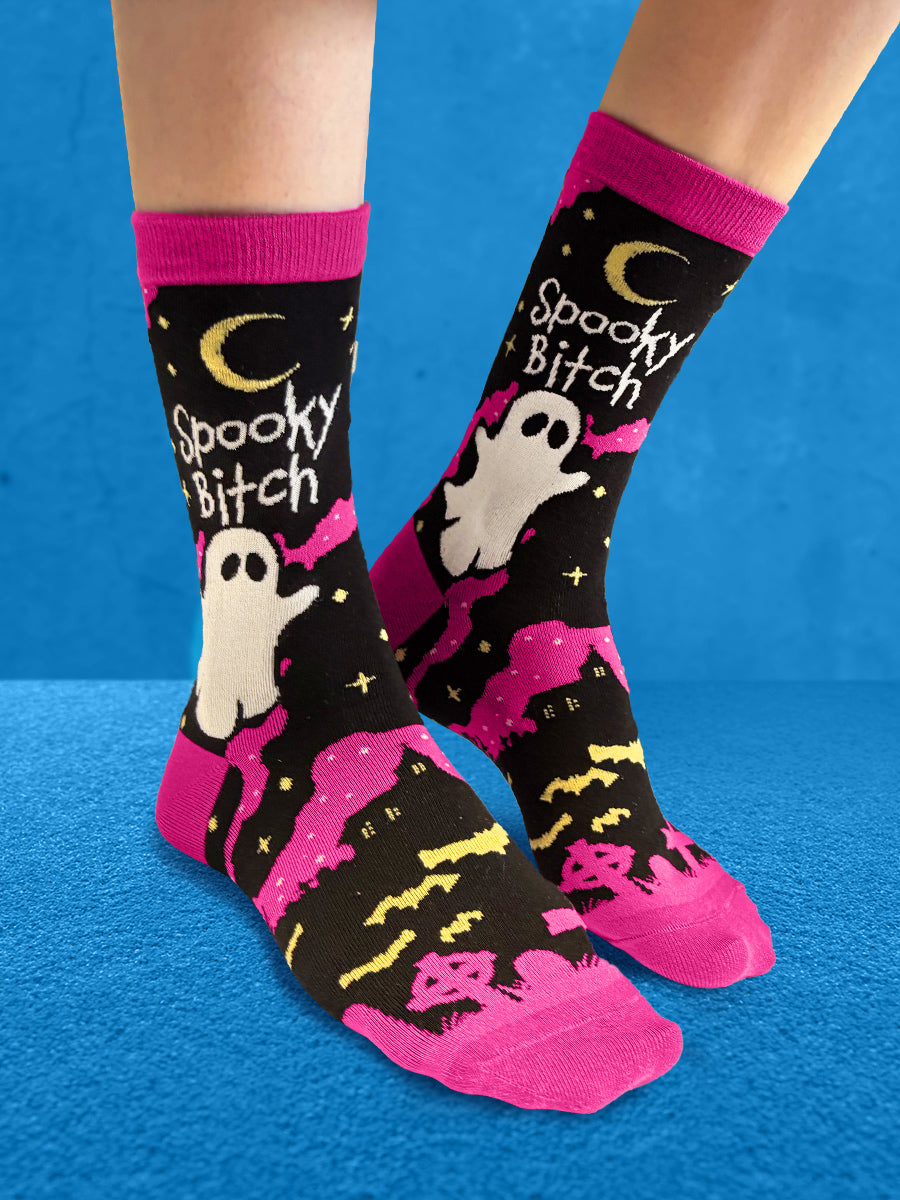 Twisted Soles Spooky Bitch Novelty Adult Socks (1 Pair) UK 3-7