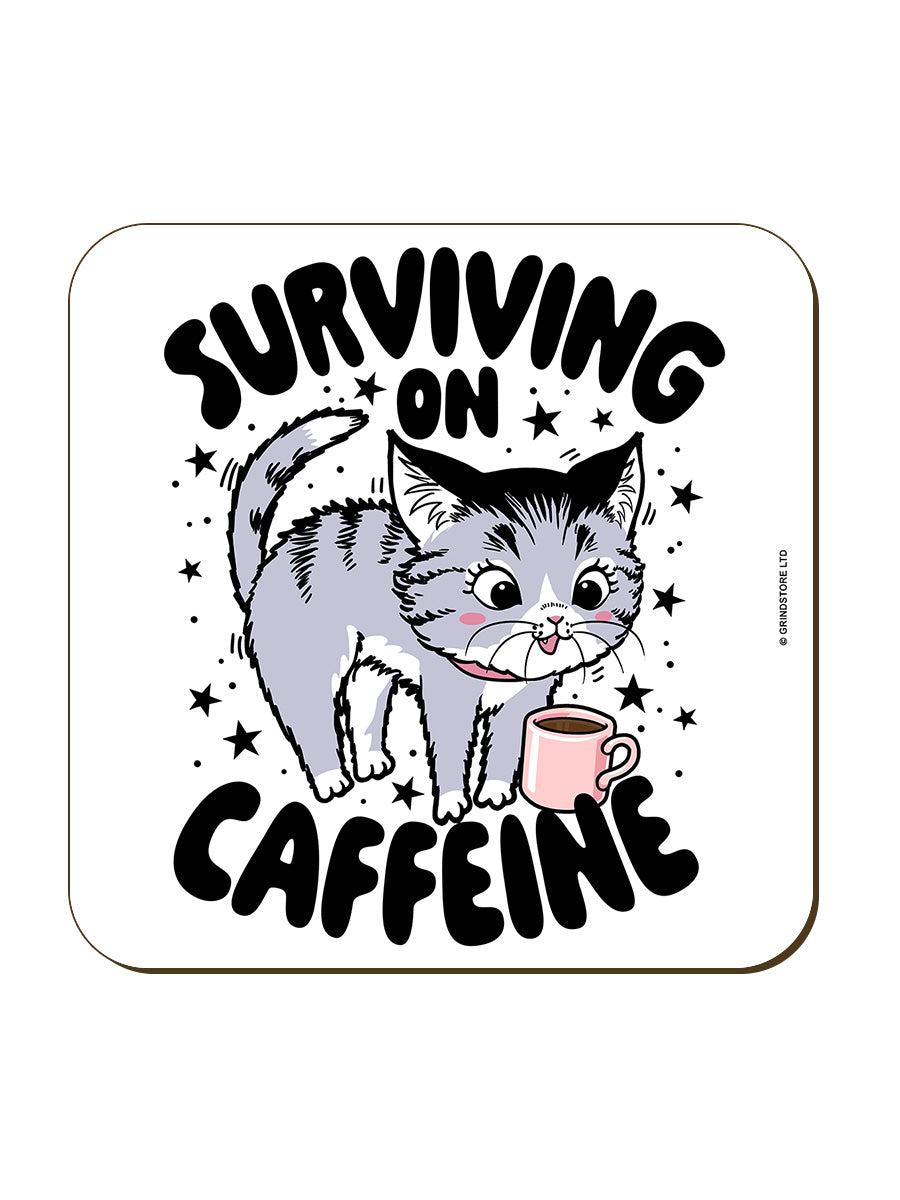 Kitsch Kitten Surviving On Caffeine Square Coaster