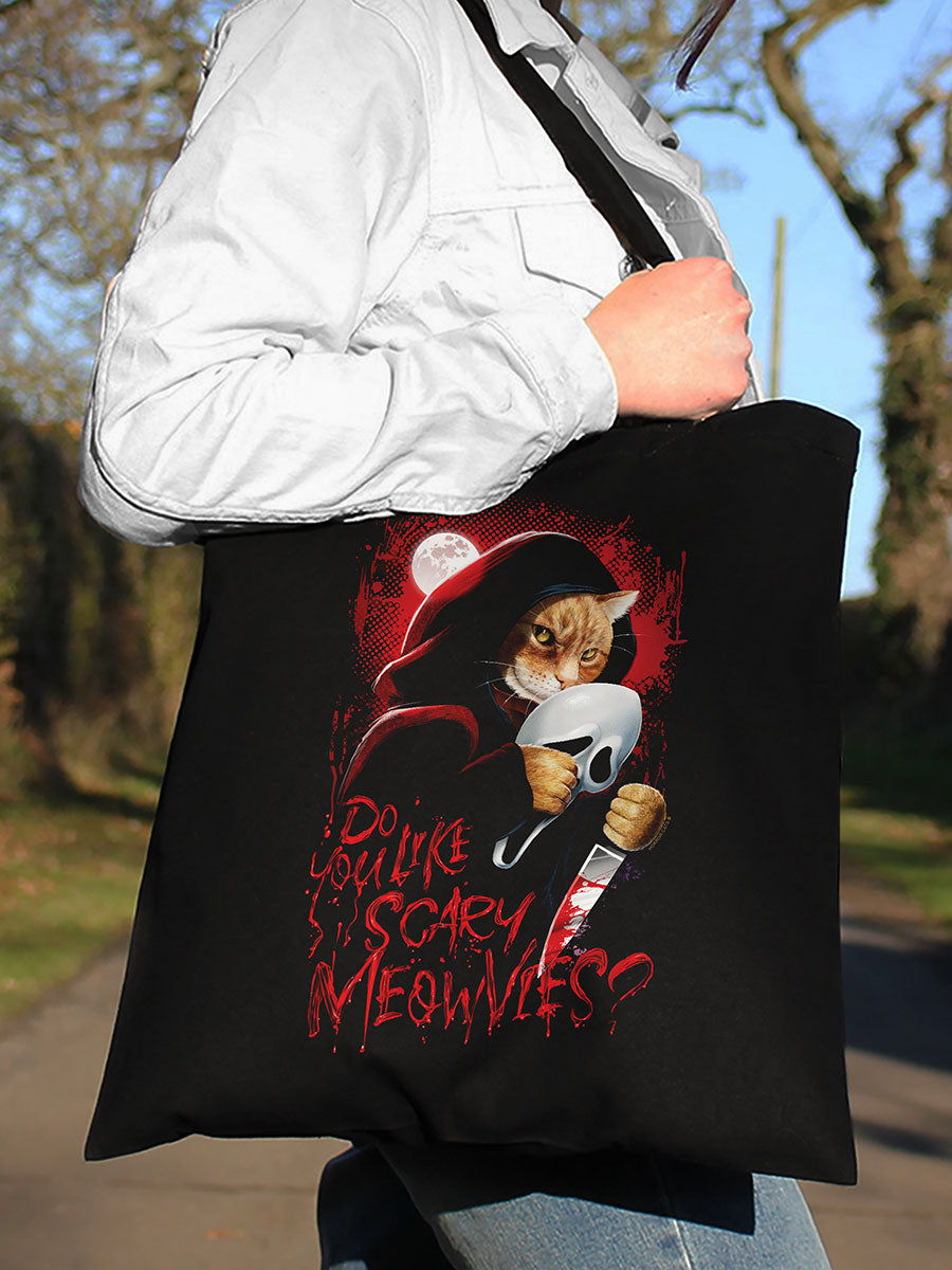 Horror Cats Do You Like Scary Meowvies? Black Tote Bag