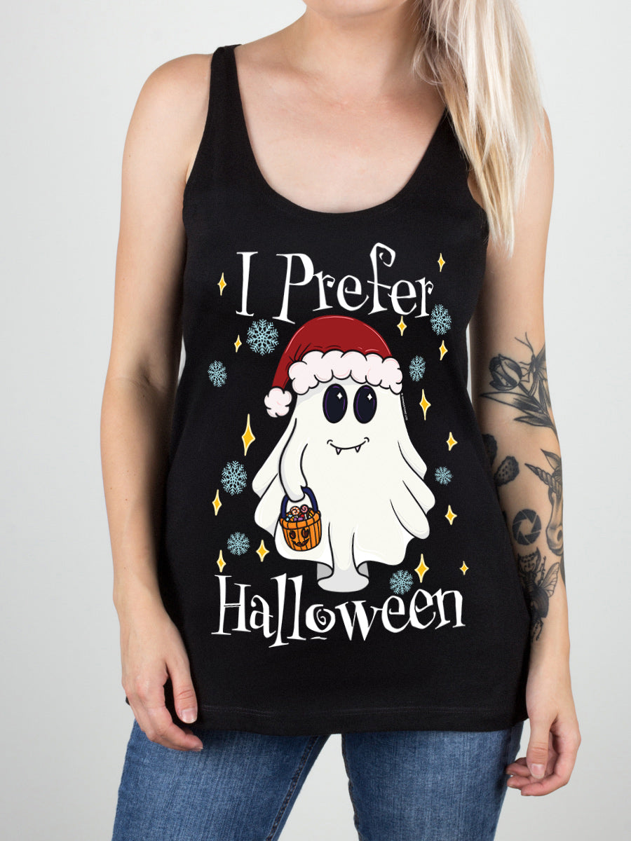 Christmas! I Prefer Halloween Ladies Black Floaty Vest