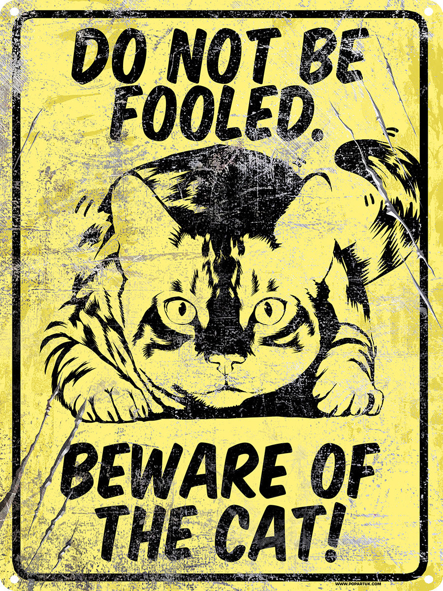 Beware Of The Cat Tin Sign