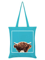 Inquisitive Creatures Highland Cow Azure Blue Tote Bag