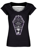 Ouija Coffin Ladies Black Razor Back T-Shirt