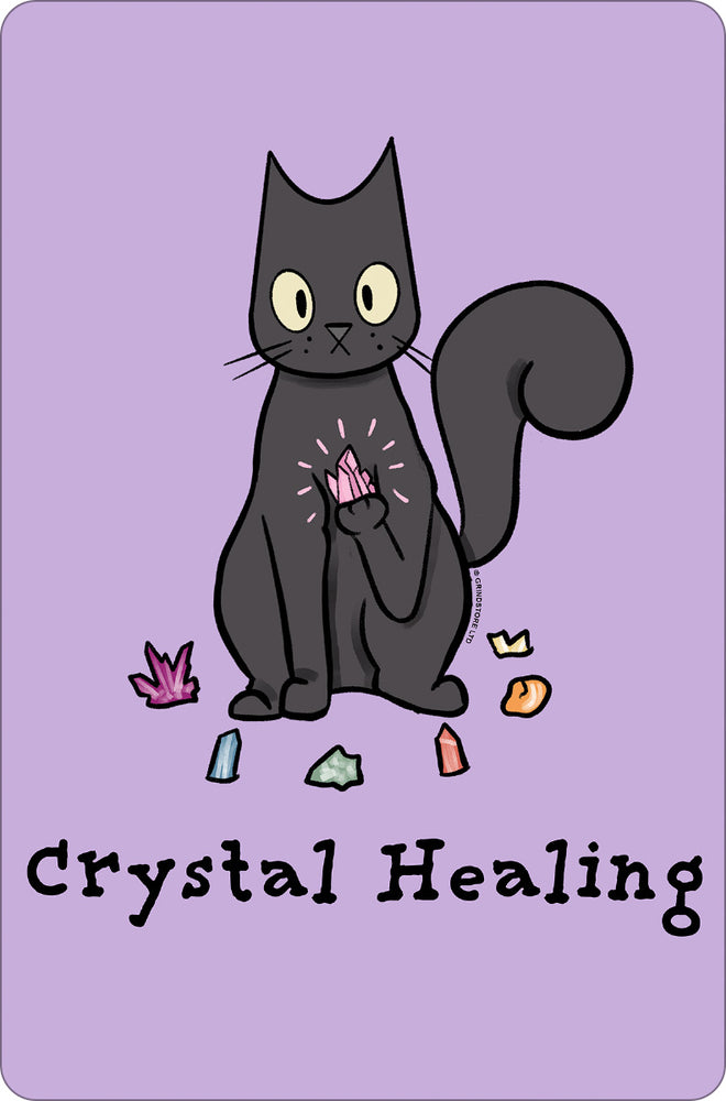 Spooky Cat Crystal Healing Greet Tin Card