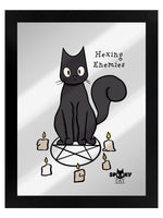 Framed Spooky Cat Hexing Enemies Mirrored Tin Sign