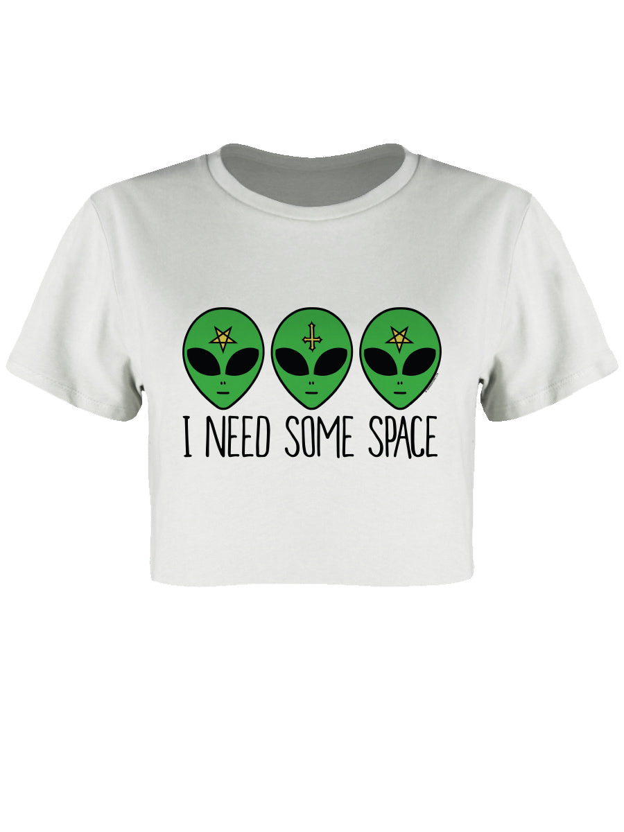 I Need Some Space Cosmic Alien White Crop Top