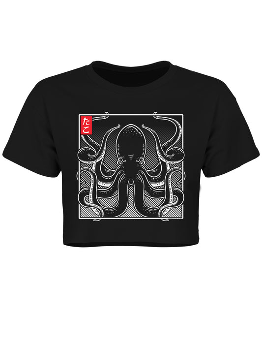 Unorthodox Collective Oriental Octopus Black Crop Top