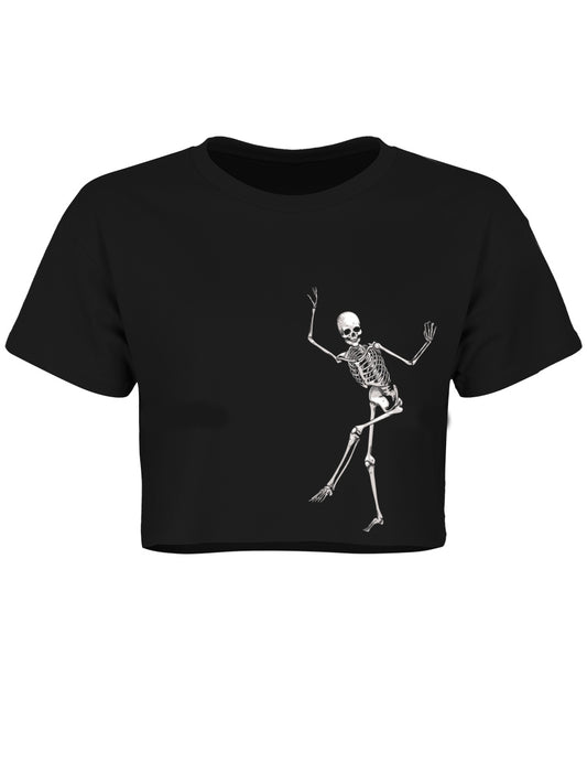 Dancing Skeleton Black Crop Top