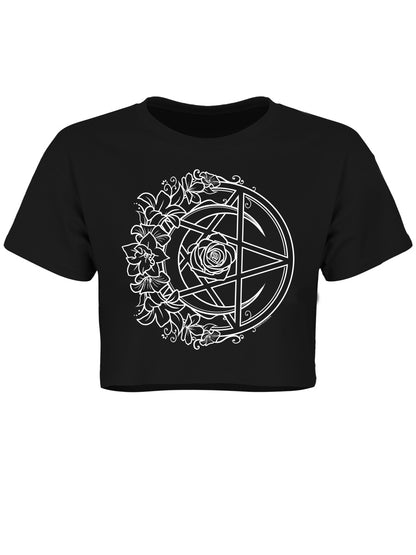 Requiem Collective Monochrome Pentacle Black Crop Top