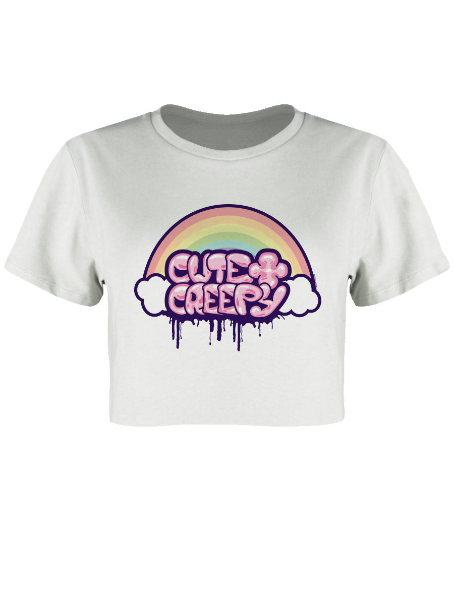 Cute & Creepy Ladies Pastel Goth White Crop Top