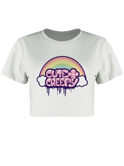Cute & Creepy Ladies Pastel Goth White Crop Top