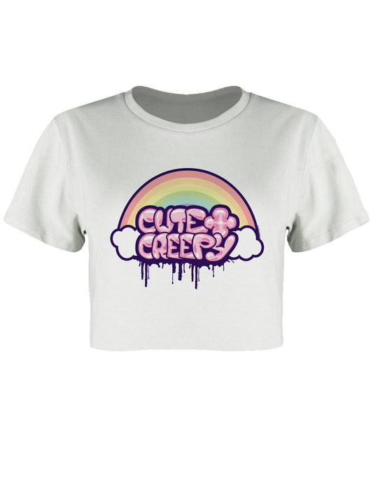 Cute & Creepy Ladies Pastel Goth White Crop Top