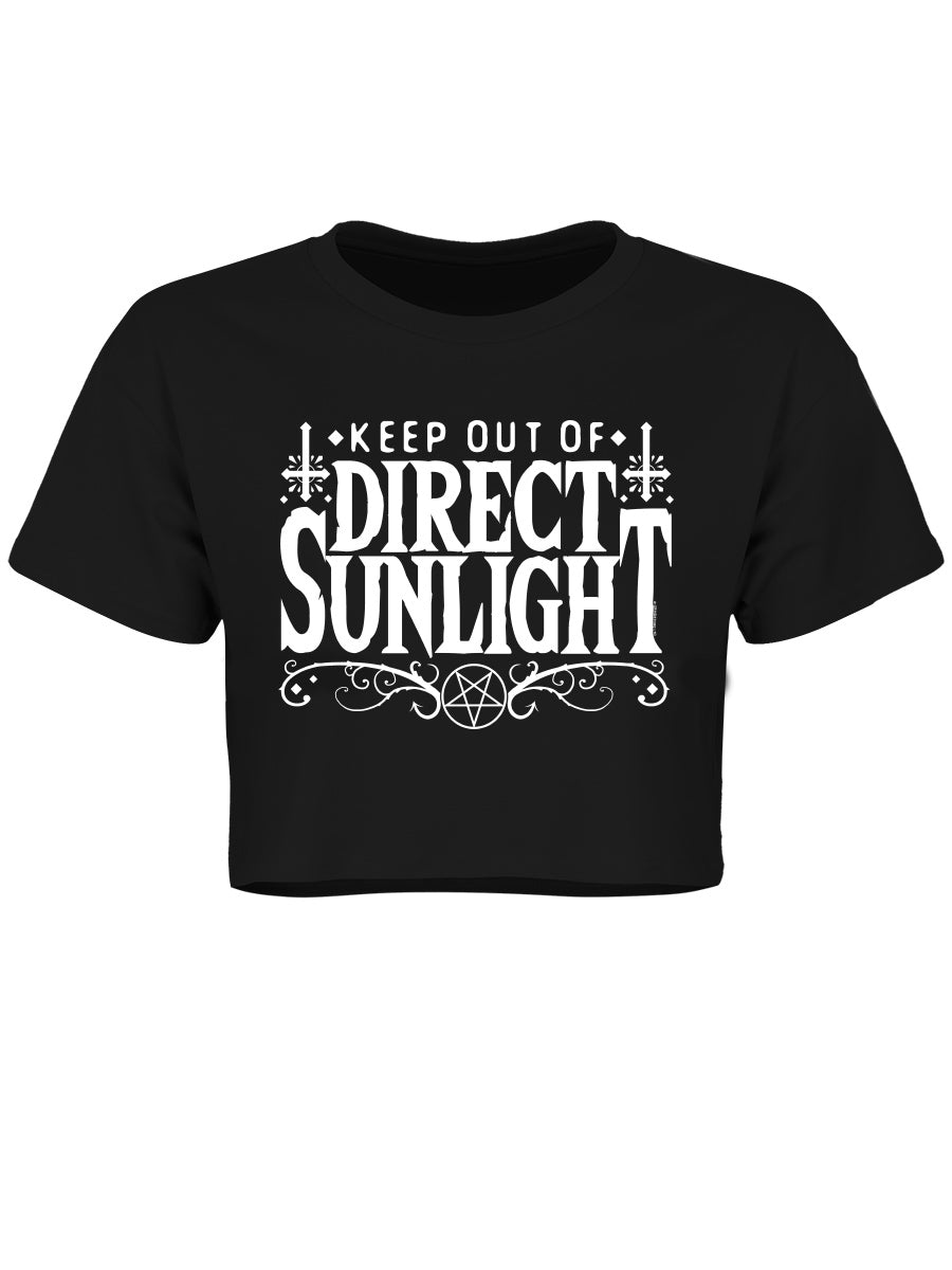 Keep Out Of Direct Sunlight Ladies Black Crop Top