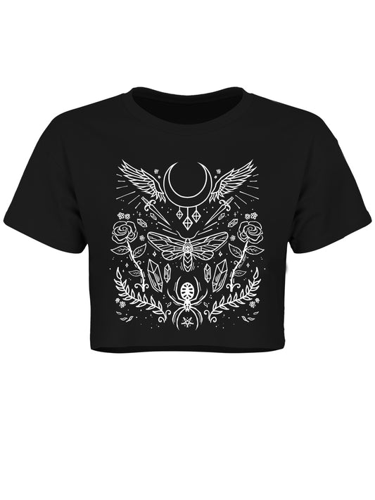 Elemental Witch Ladies Black Crop Top
