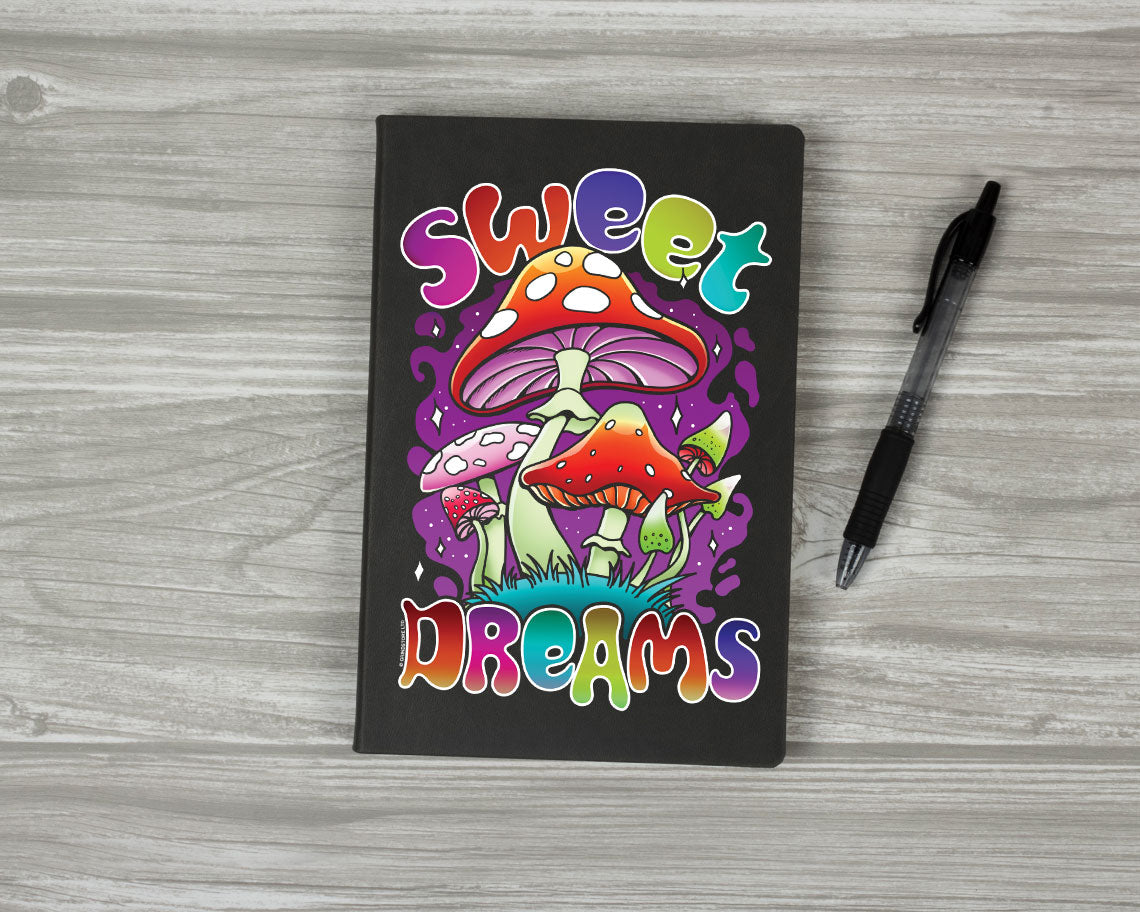 Sweet Dreams Mushroom Black A5 Hard Cover Notebook