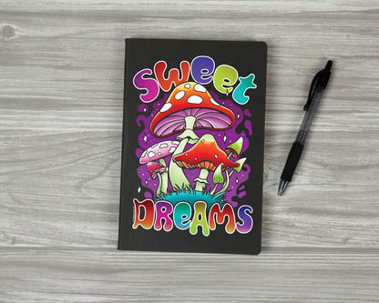 Sweet Dreams Mushroom Black A5 Hard Cover Notebook