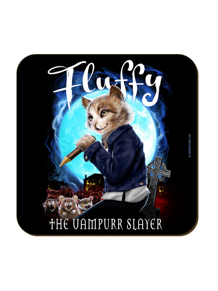 Horror Cats Fluffy The Vampurr Slayer Coaster