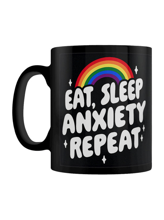Eat Sleep Anxiety Repeat Black Mug