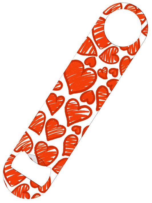 Sketched Hearts Bar Blade Bottle Opener