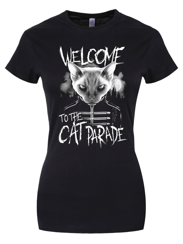 Playlist Pets Welcome To The Cat Parade Ladies Black T-Shirt