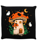 Halloween Mushroom House Black Cushion