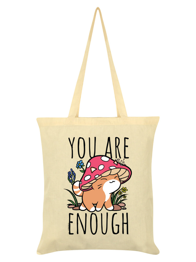 You Are Enough Mushroom Cat Cream Tote Bag