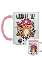 Good Things Take Time Mushroom Cat Pink Inner 2-Tone Mug