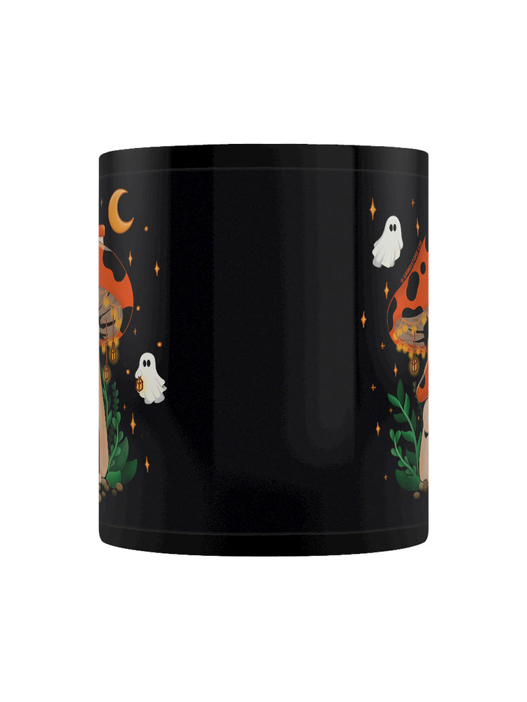 Halloween Mushroom House Black Mug