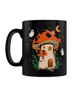 Halloween Mushroom House Black Mug