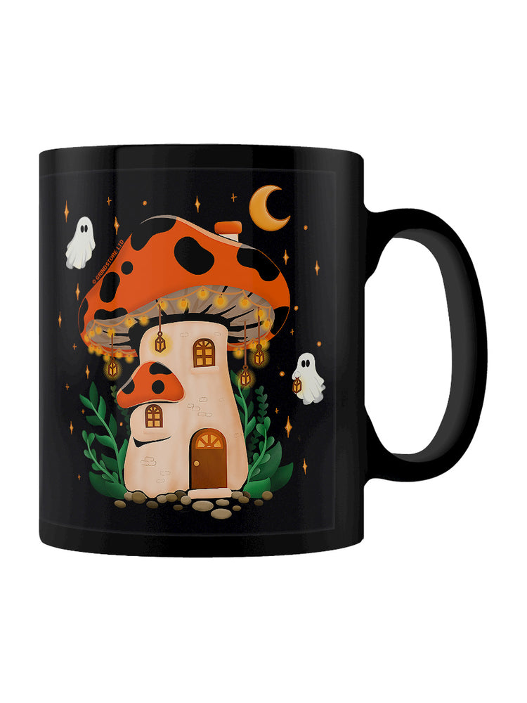 Halloween Mushroom House Black Mug