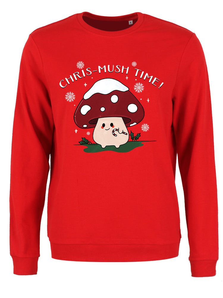 Chris-mush Time! Mushroom Ladies Red Christmas Jumper