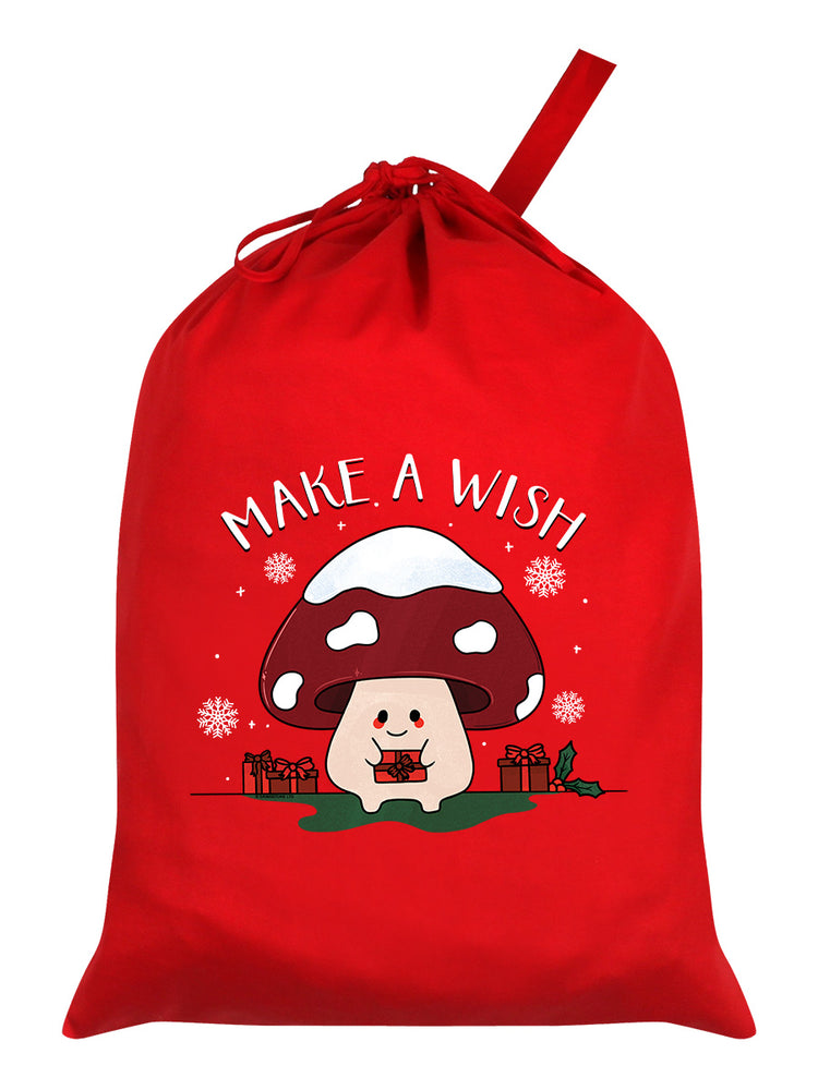 Make A Wish Mushroom Christmas Red Santa Sack