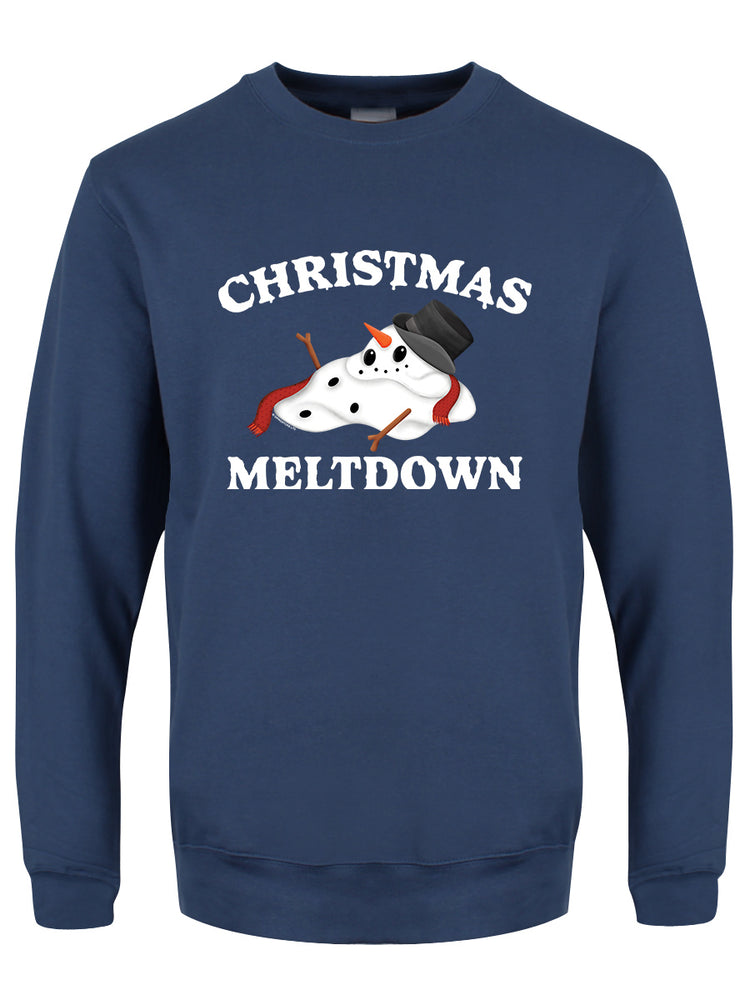 Christmas Meltdown Snowman Men's Airforce Blue Christmas Jumper