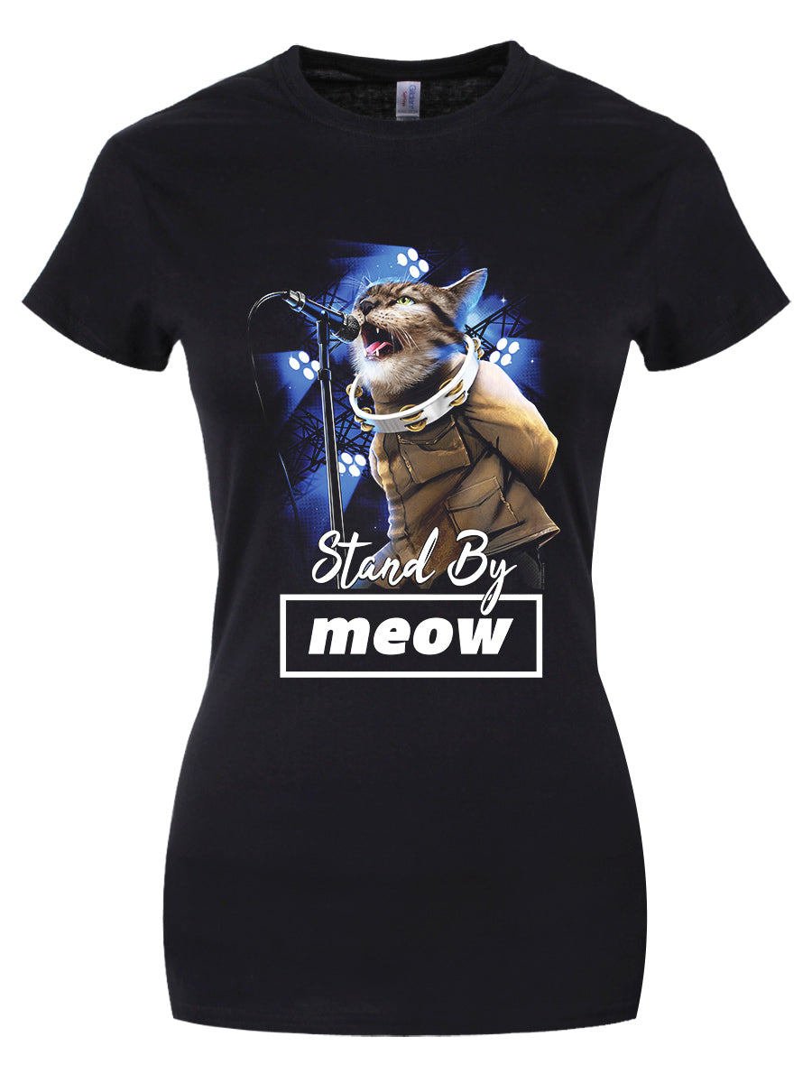 Playlist Pets Stand By Meow Ladies Black T-Shirt