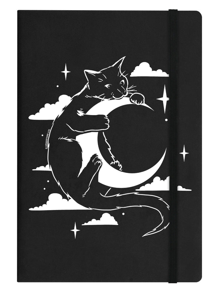 Moon Feline Fun Black A5 Hard Cover Notebook