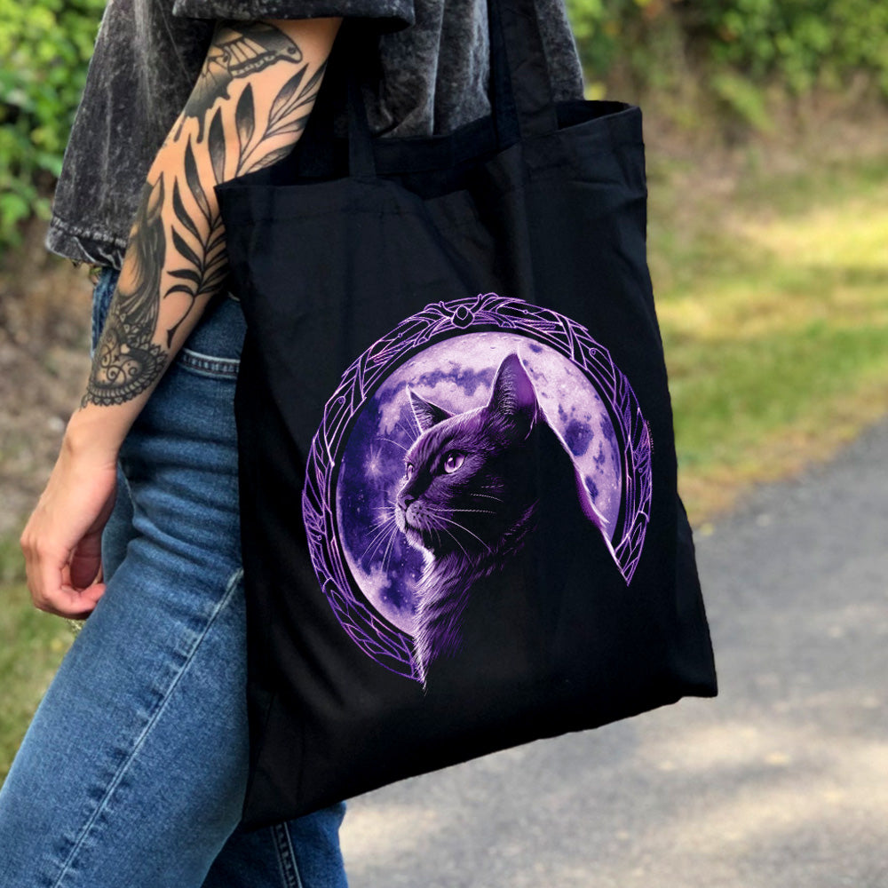 Moonlight Kitten Black Tote Bag
