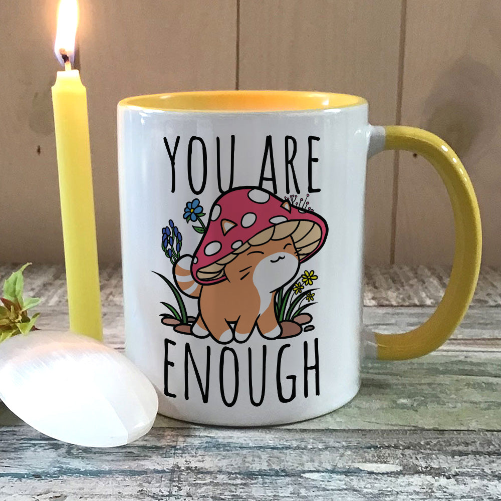 You Are Enough Mushroom Cat Yellow Inner 2-Tone Mug