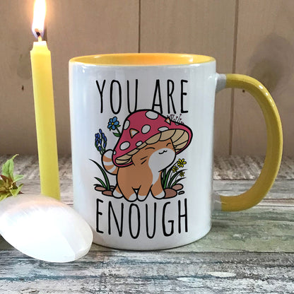 You Are Enough Mushroom Cat Yellow Inner 2-Tone Mug