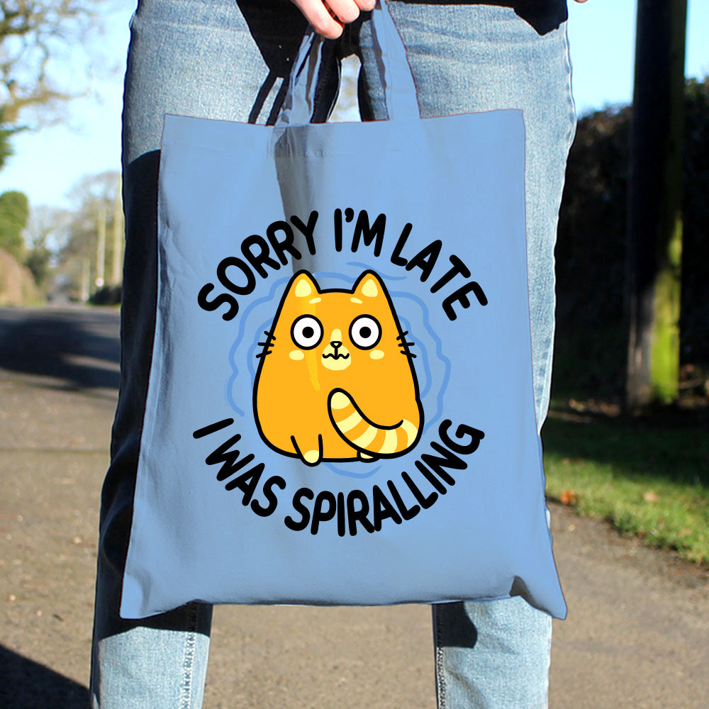 Sorry I'm Late I Was Spiralling Cat Sky Blue Tote Bag