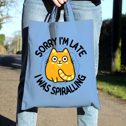 Sorry I'm Late I Was Spiralling Cat Sky Blue Tote Bag