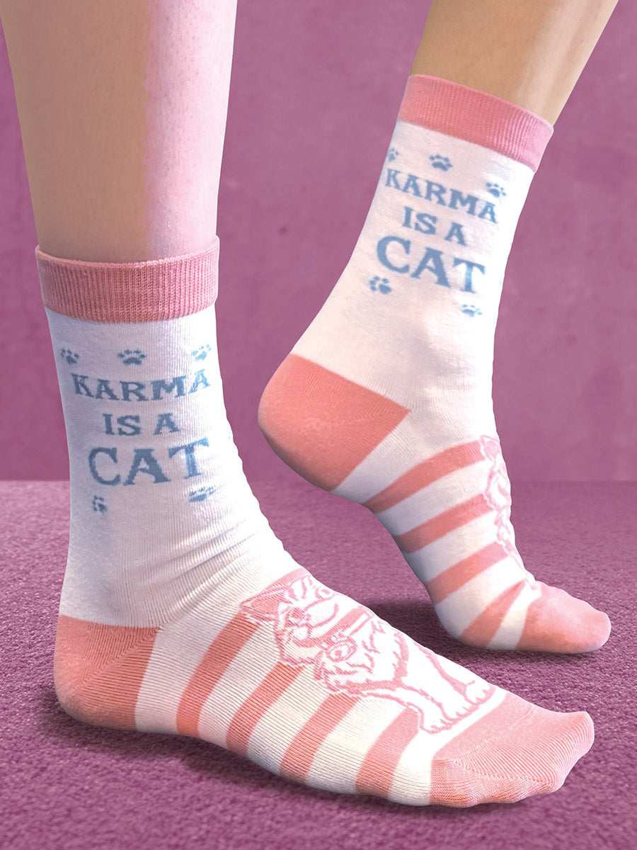 Twisted Soles Karma Is A Cat Novelty Adult Socks (1 Pair) Size UK 3-7