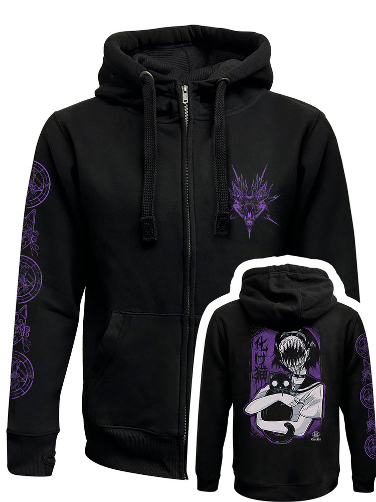 Pinku Kult Bakeneko Black Zipped Premium Hoodie