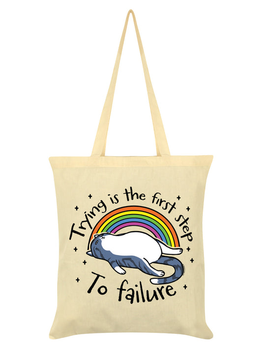 Trying Is The First Step To Failure Cat Cream Tote Bag